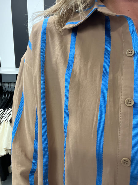 Blue Stripe Mocha Button Up