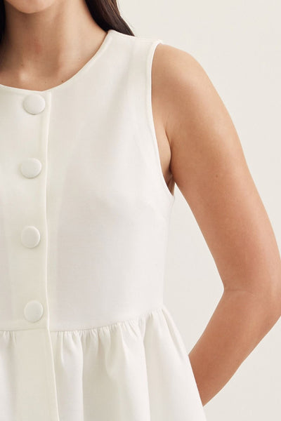 White Peplum Button Top