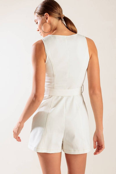 White Belted Romper