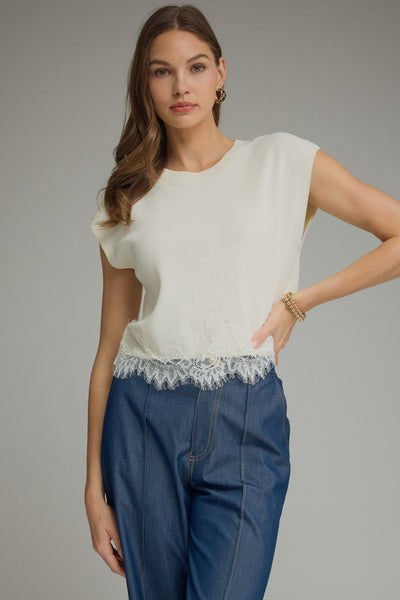 Cream Lace Basic Top