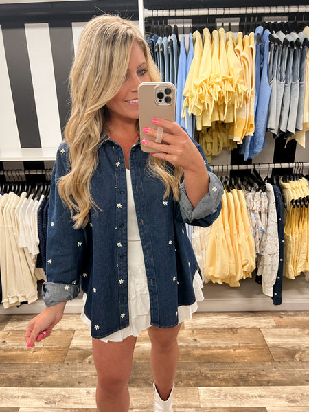 Floral Embroidered Button Up