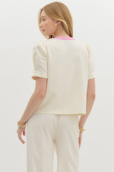 Cream Pink Detail Top