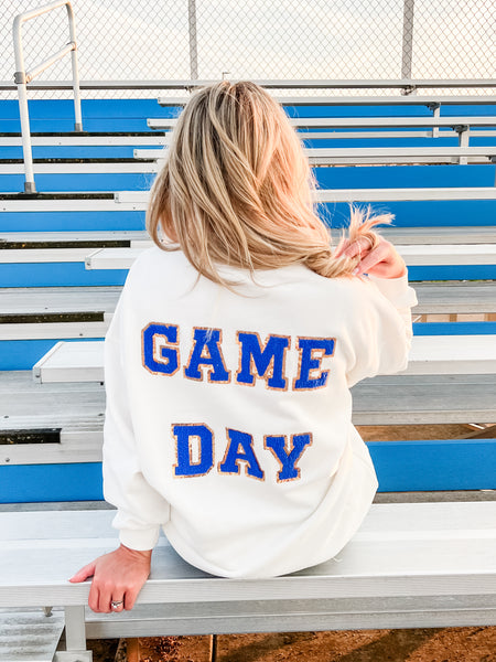Blue Sequin Game Day Top