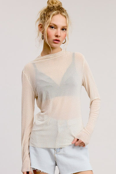Cream Rhinestone Top
