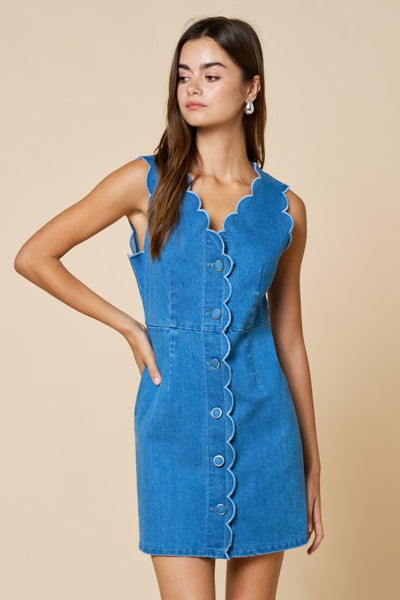 Denim Scalloped Dress
