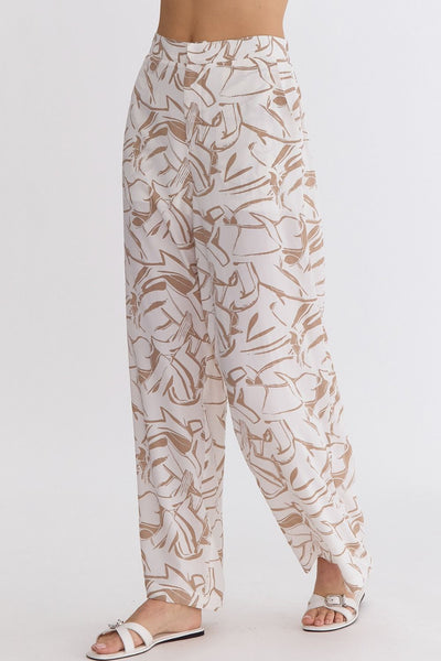 White Abstract Wide Leg Pants