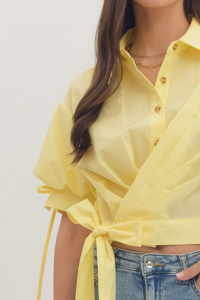 Yellow Crop Button Top