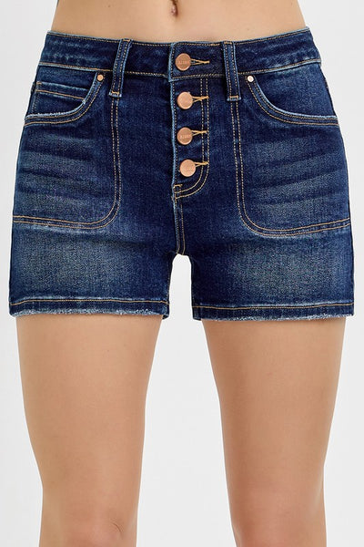 Dark Denim Button Shorts