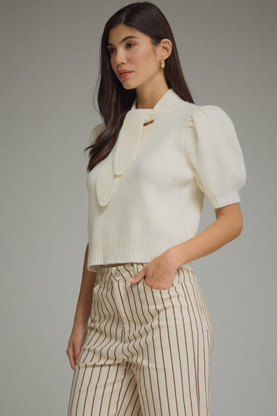 Cream Neck Tie Sweater