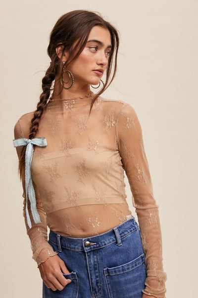 Beige Sheer Lace Top