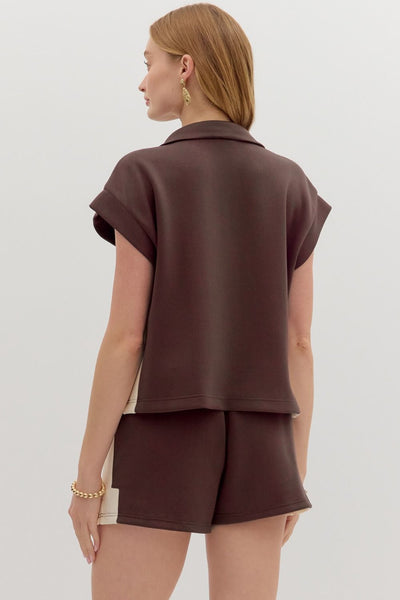 Brown Quarter Zip Top