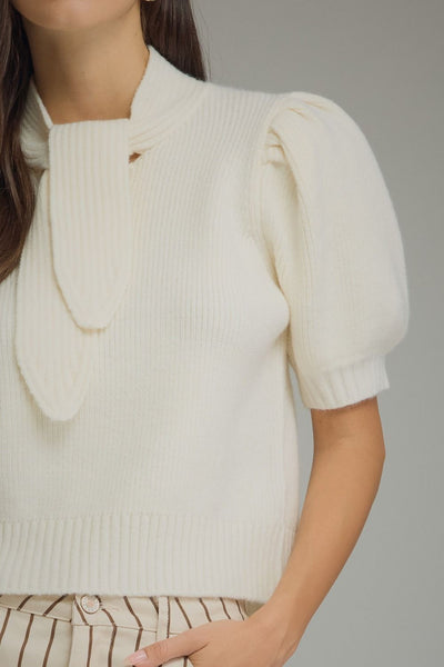 Cream Neck Tie Sweater