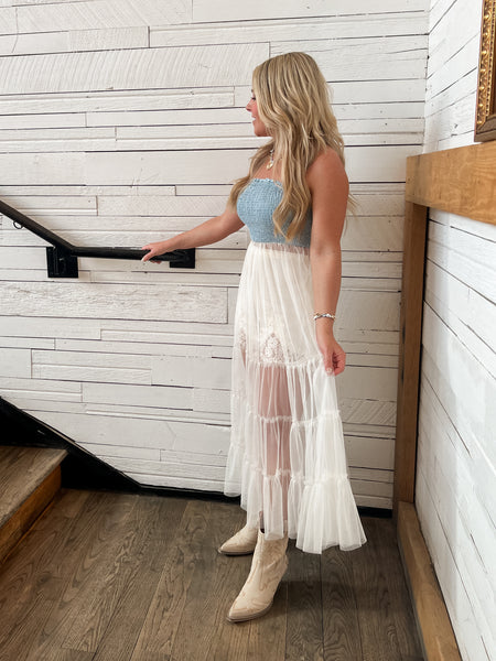 Chambray & Tulle Top
