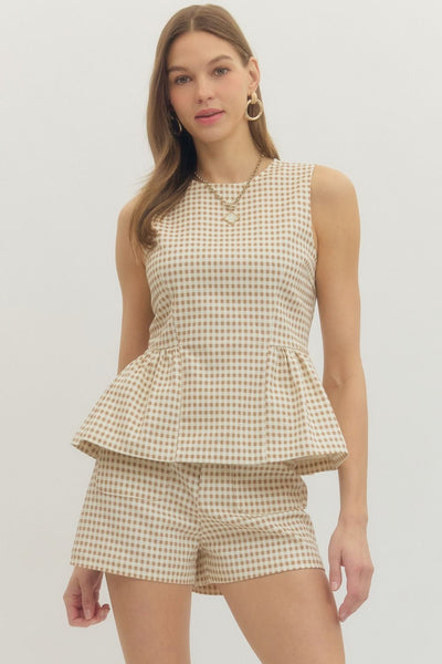 Tan Check Top