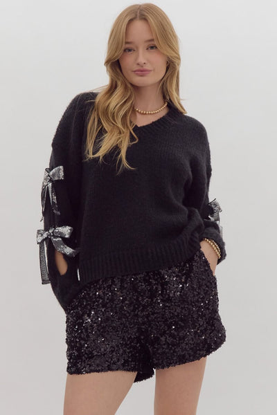 Black Sparkle Bow Sweater