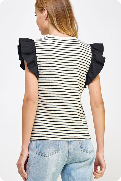 Black Stripe Ruffle Top
