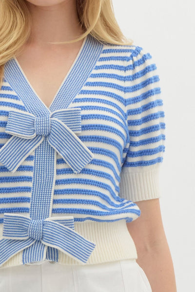 Blue Stripe Bow Top