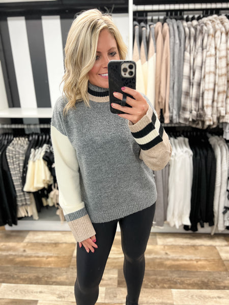 Grey/Taupe Color Block Sweater