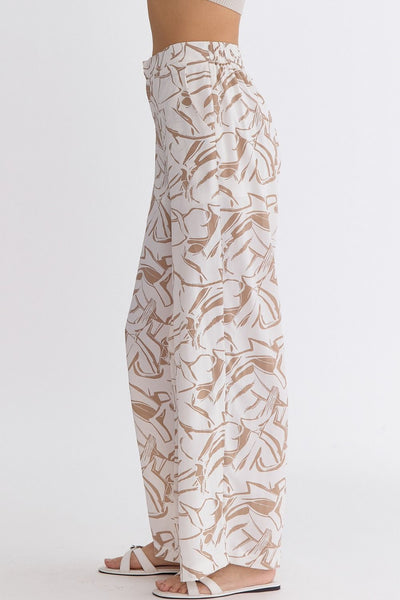 White Abstract Wide Leg Pants