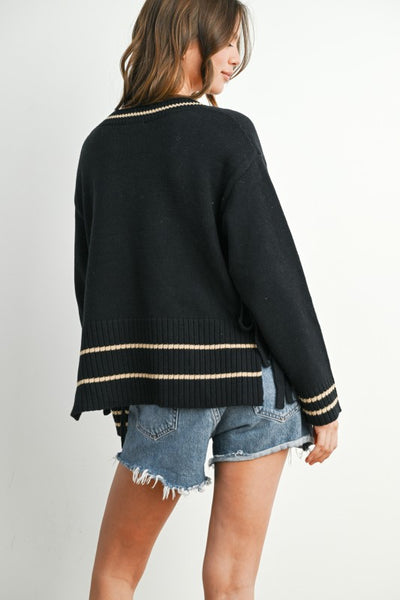 Black Tie V-Neck Sweater