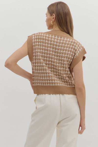 Taupe Checkered Knit Vest