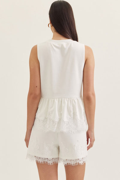 White Lace Hem Tank