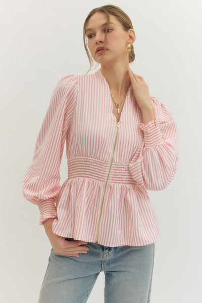 Pink Stripe Peplum Top