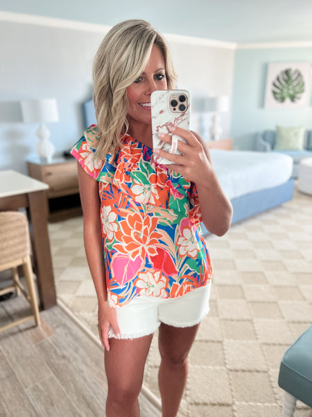 One Shoulder Floral Top