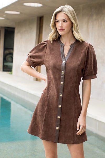 Suede Button Dress