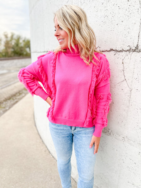 Pink Fringe Sweater