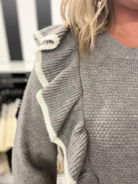 Grey Ruffle Sweater