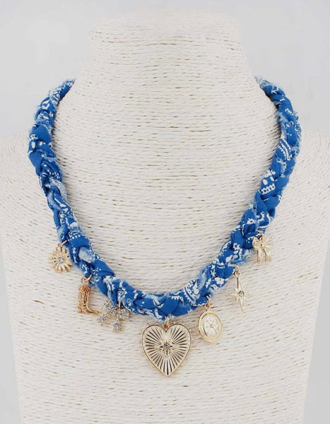 Blue Bandana Charm Necklace