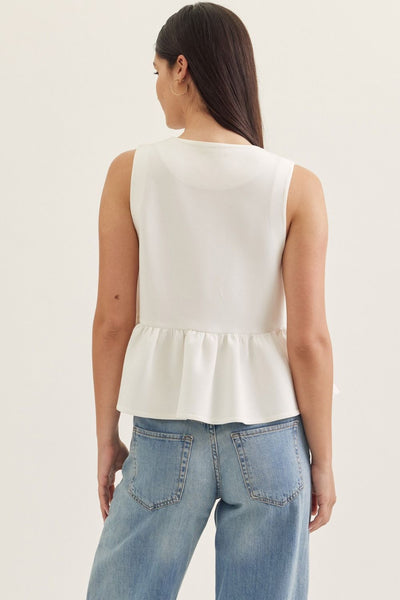 White Peplum Button Top