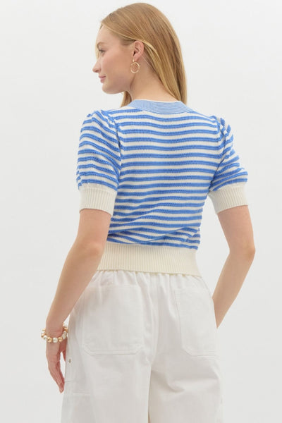 Blue Stripe Bow Top