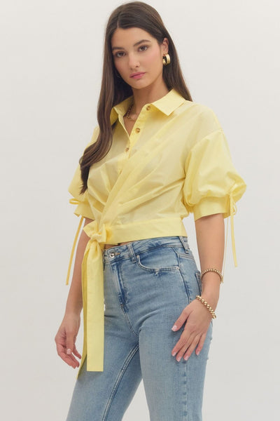 Yellow Crop Button Top