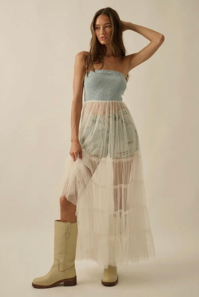 Chambray & Tulle Top