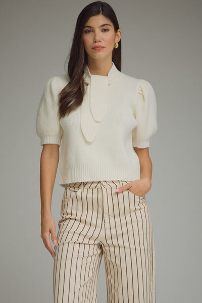 Cream Neck Tie Sweater