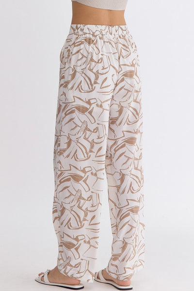 White Abstract Wide Leg Pants