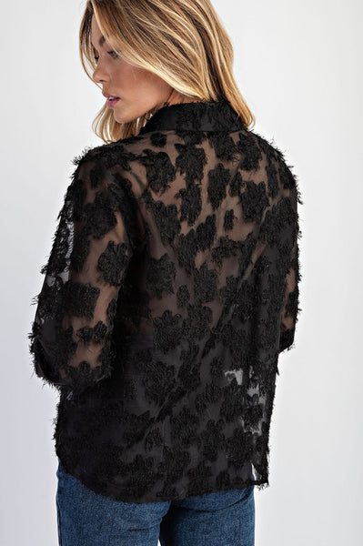 Textured Sheer Button Up
