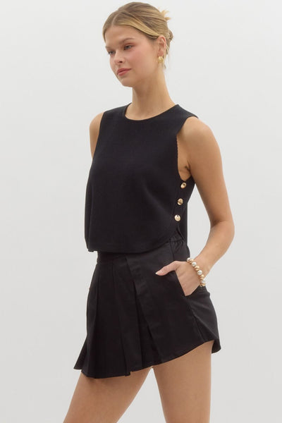 Black Button Vest Top