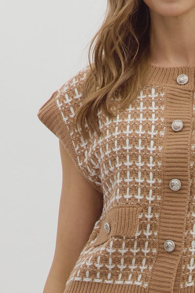 Taupe Checkered Knit Vest