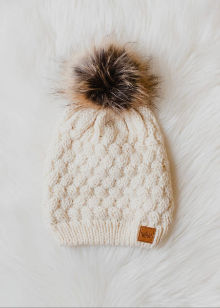 Cream Knit Pom Hat