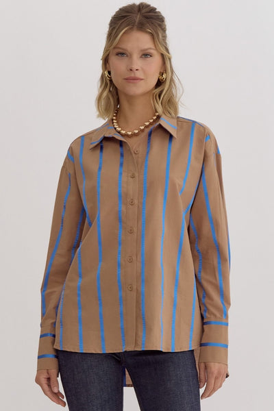 Blue Stripe Mocha Button Up