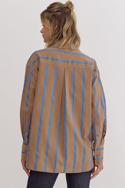 Blue Stripe Mocha Button Up